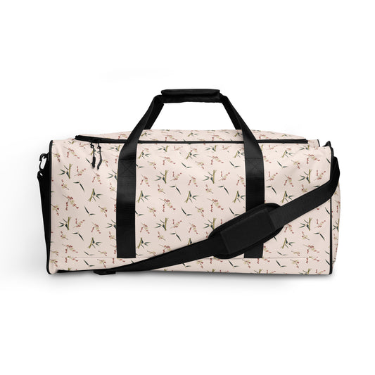 The Spirit of Flowers in Twelve Months｜Crimson Plum Blossom and Lush Green Bamboo｜Duffle bag｜seamless print｜Fish belly white