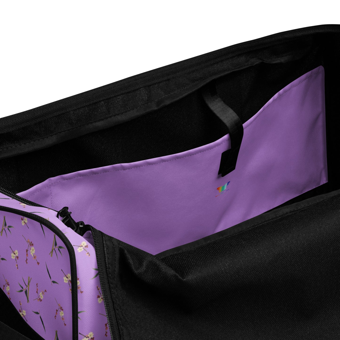 The Spirit of Flowers in Twelve Months｜Crimson Plum Blossom and Lush Green Bamboo｜Duffle bag｜seamless print｜Lilac