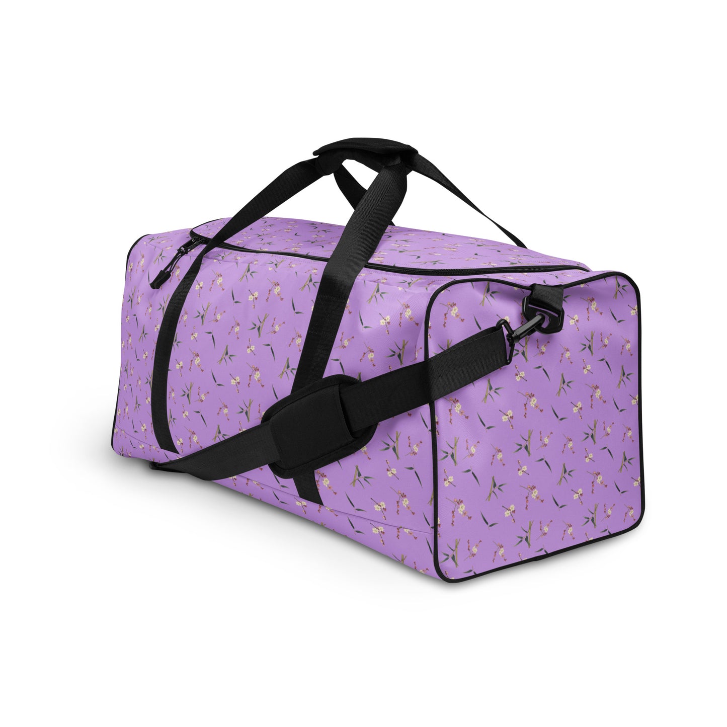 The Spirit of Flowers in Twelve Months｜Crimson Plum Blossom and Lush Green Bamboo｜Duffle bag｜seamless print｜Lilac