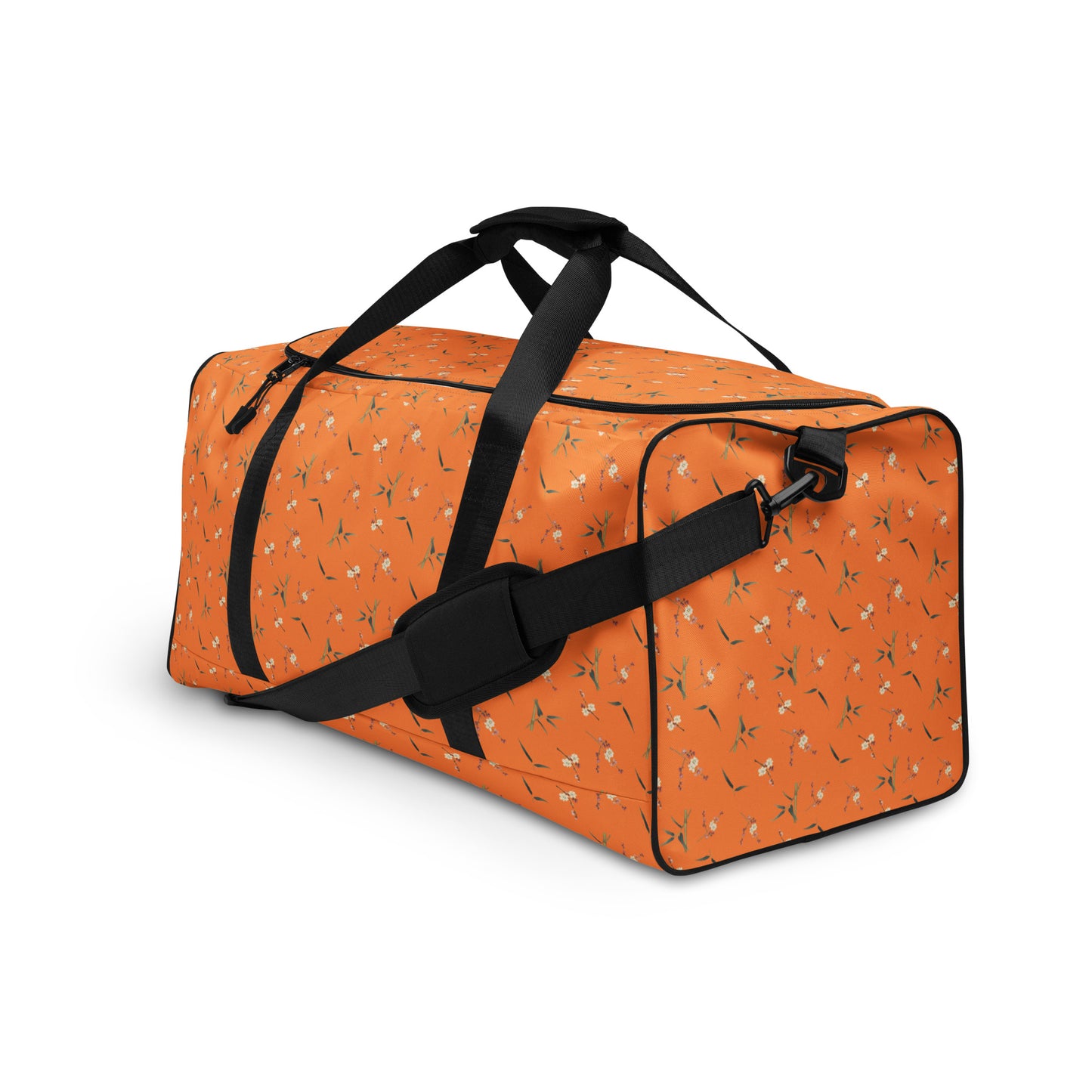 The Spirit of Flowers in Twelve Months｜Crimson Plum Blossom and Lush Green Bamboo｜Duffle bag｜seamless print｜Orange