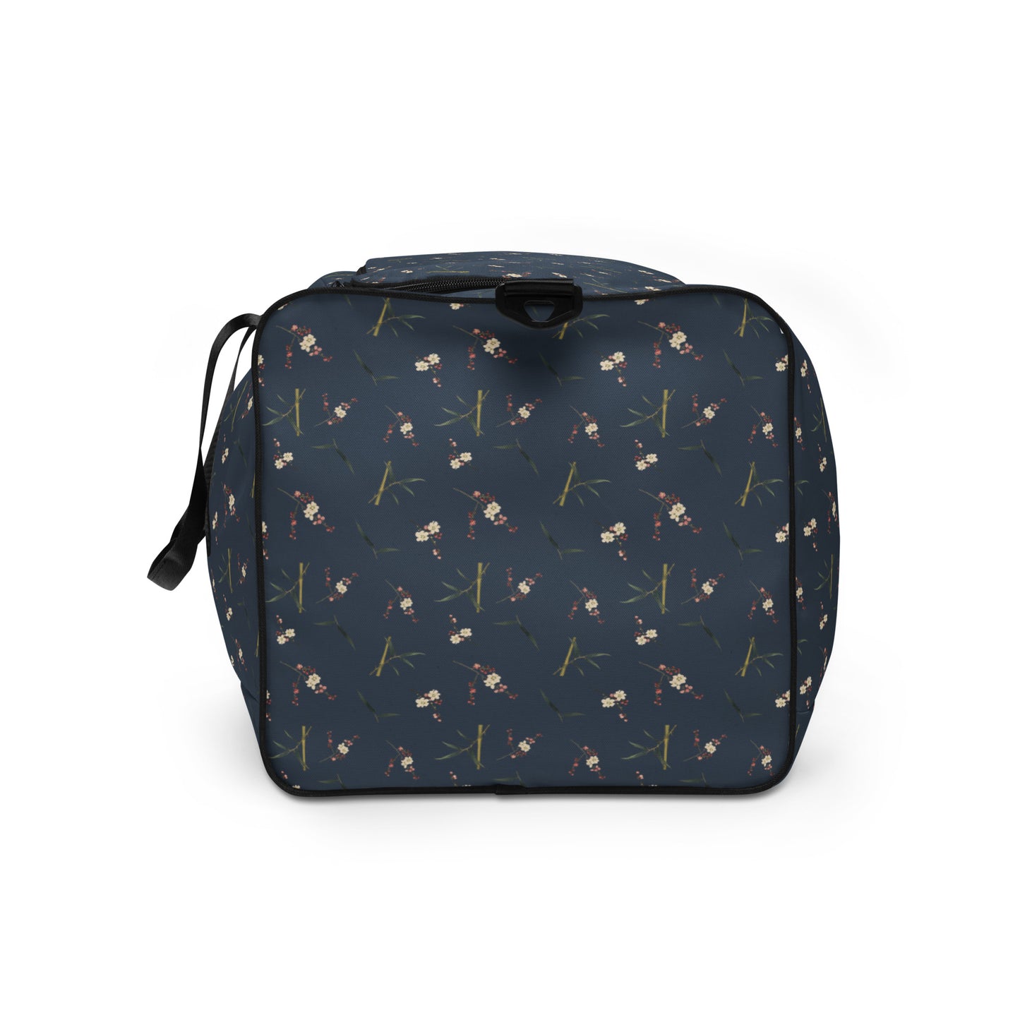 The Spirit of Flowers in Twelve Months｜Crimson Plum Blossom and Lush Green Bamboo｜Duffle bag｜seamless print｜Dark blue