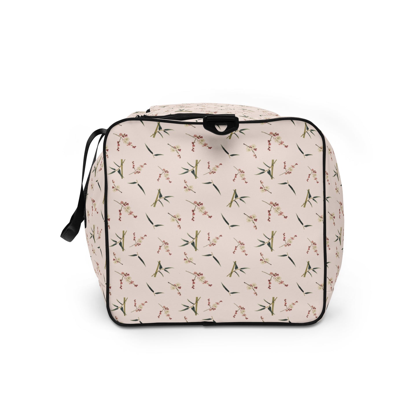 The Spirit of Flowers in Twelve Months｜Crimson Plum Blossom and Lush Green Bamboo｜Duffle bag｜seamless print｜Fish belly white