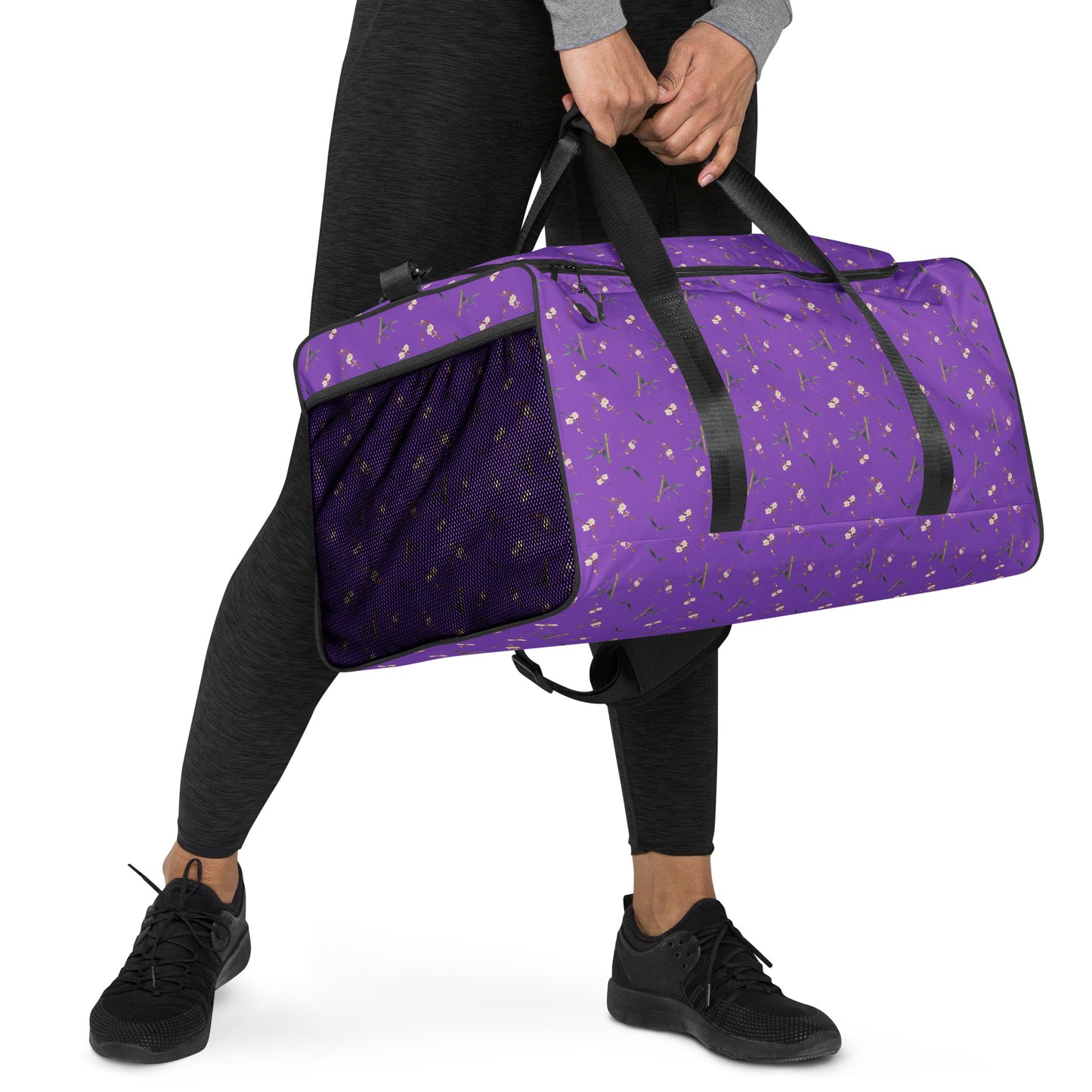 The Spirit of Flowers in Twelve Months｜Crimson Plum Blossom and Lush Green Bamboo｜Duffle bag｜seamless print｜Purple