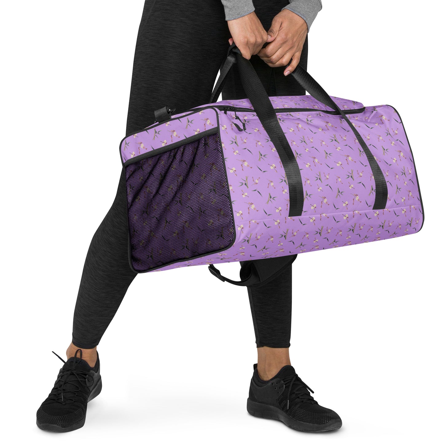 The Spirit of Flowers in Twelve Months｜Crimson Plum Blossom and Lush Green Bamboo｜Duffle bag｜seamless print｜Lilac