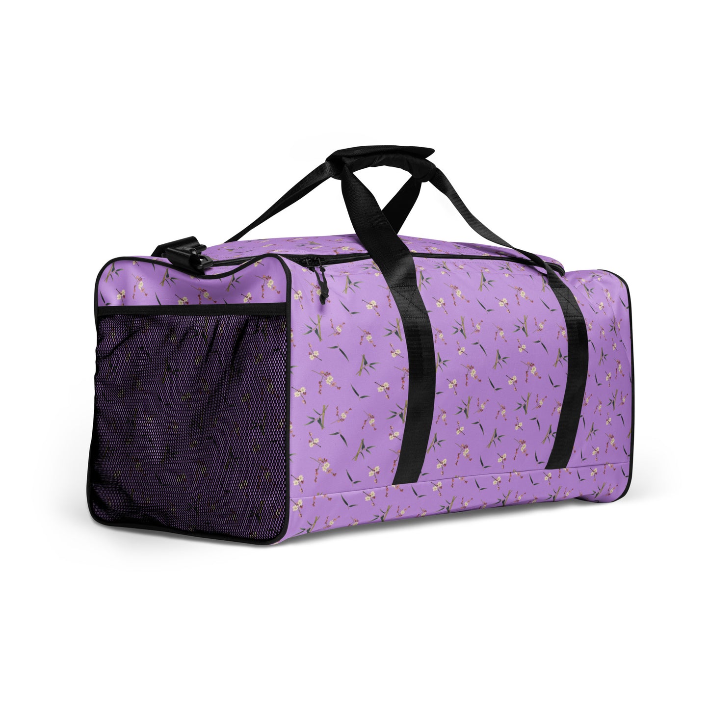 The Spirit of Flowers in Twelve Months｜Crimson Plum Blossom and Lush Green Bamboo｜Duffle bag｜seamless print｜Lilac