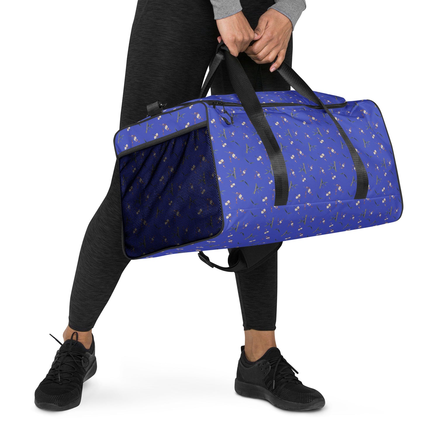 The Spirit of Flowers in Twelve Months｜Crimson Plum Blossom and Lush Green Bamboo｜Duffle bag｜seamless print｜Royal blue