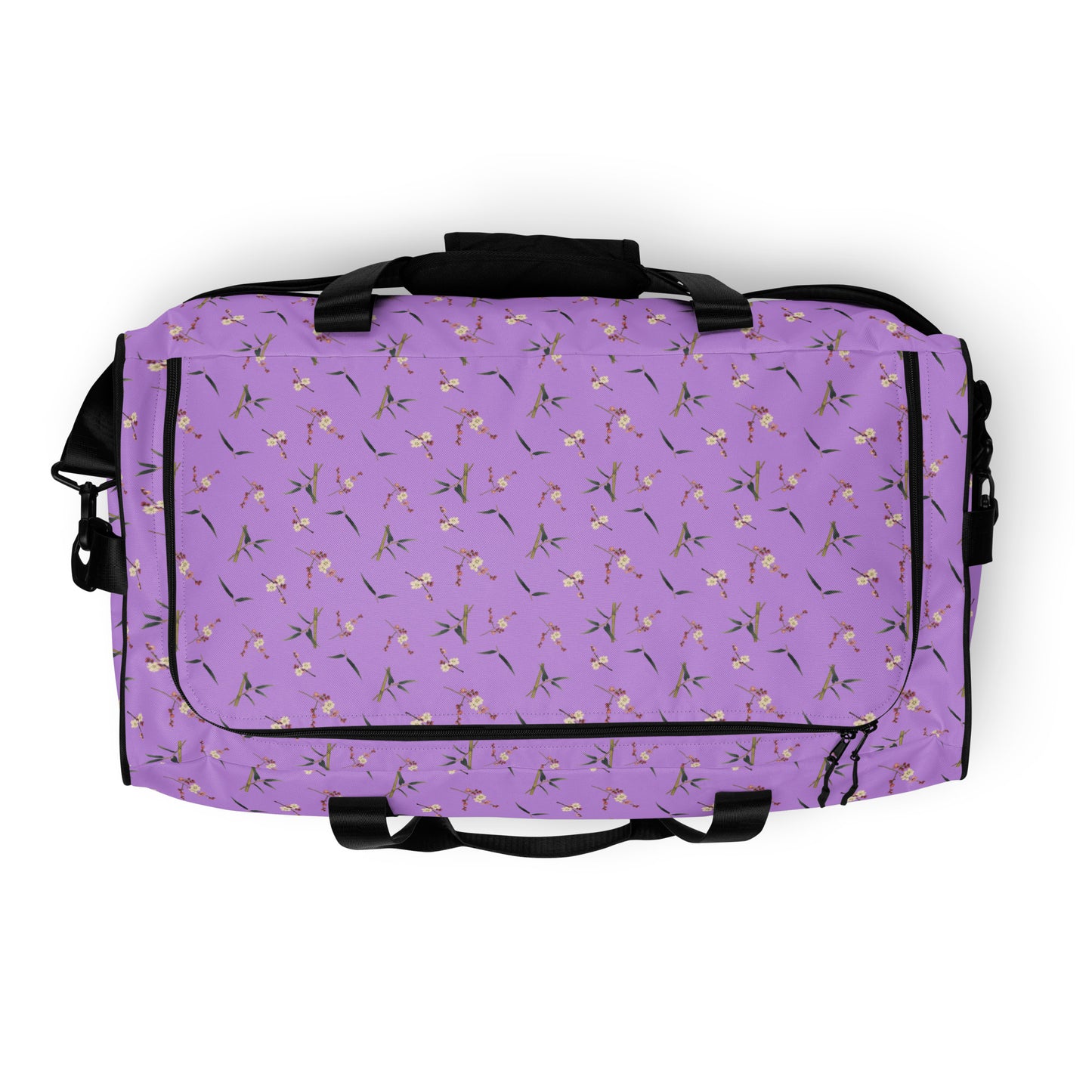 The Spirit of Flowers in Twelve Months｜Crimson Plum Blossom and Lush Green Bamboo｜Duffle bag｜seamless print｜Lilac