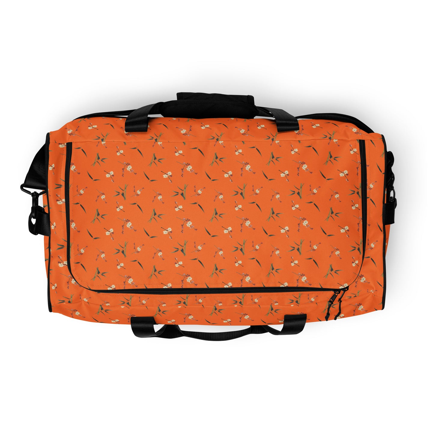 The Spirit of Flowers in Twelve Months｜Crimson Plum Blossom and Lush Green Bamboo｜Duffle bag｜seamless print｜Orange