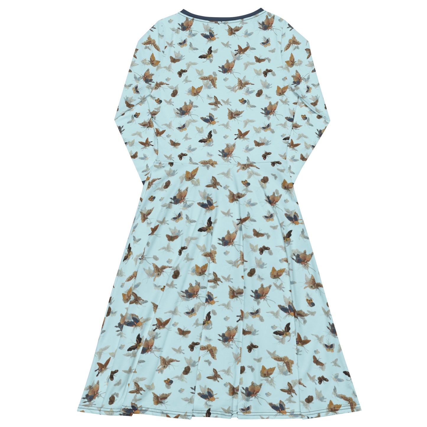 Butterfly dancing｜ long sleeve midi dress｜Aqua blue