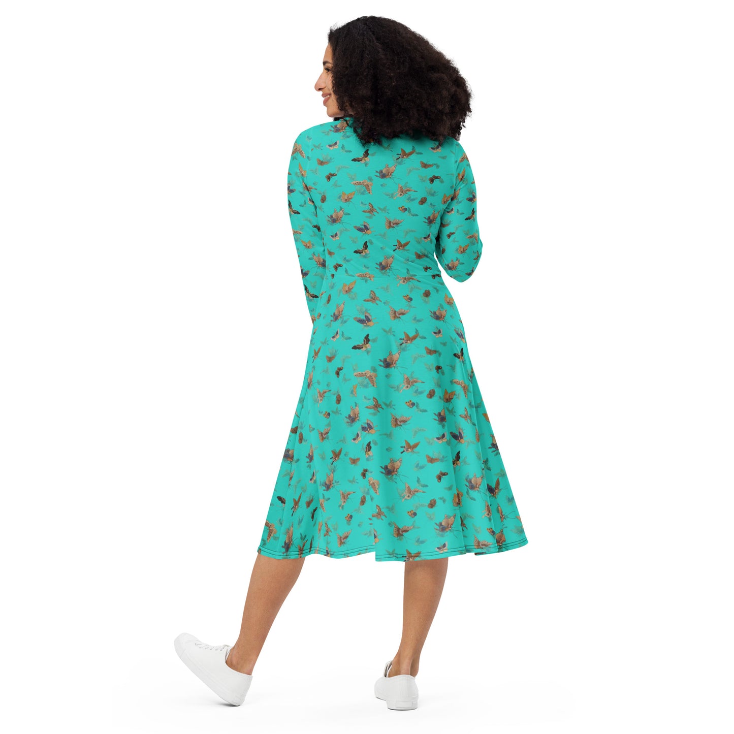 Butterfly dancing｜ long sleeve midi dress｜Turquoise