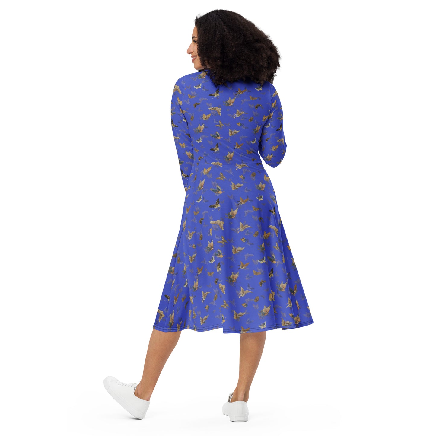 Butterfly dancing｜ long sleeve midi dress｜Royal blue