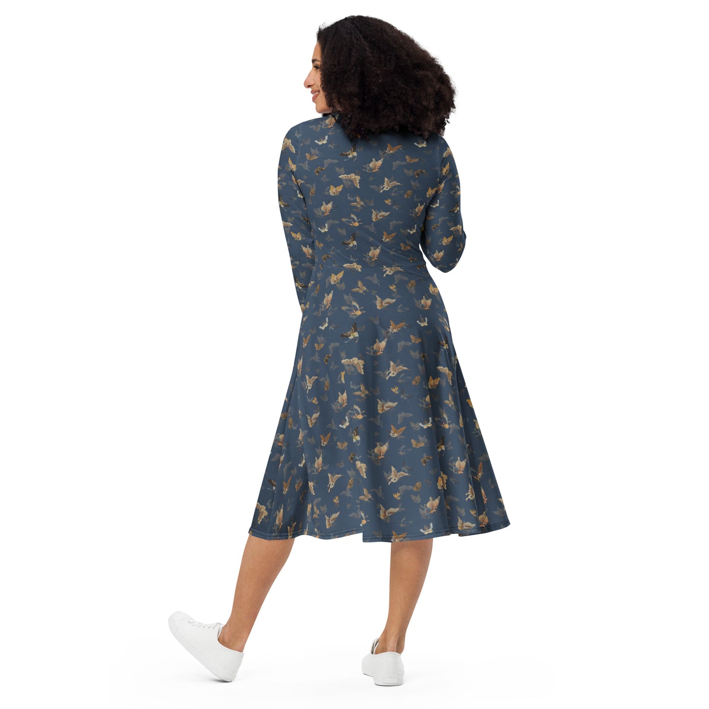 Butterfly dancing｜ long sleeve midi dress｜Dark blue