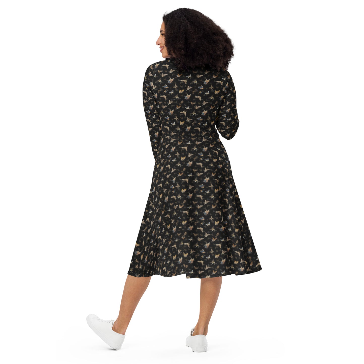 Butterfly dancing｜ long sleeve midi dress｜Black