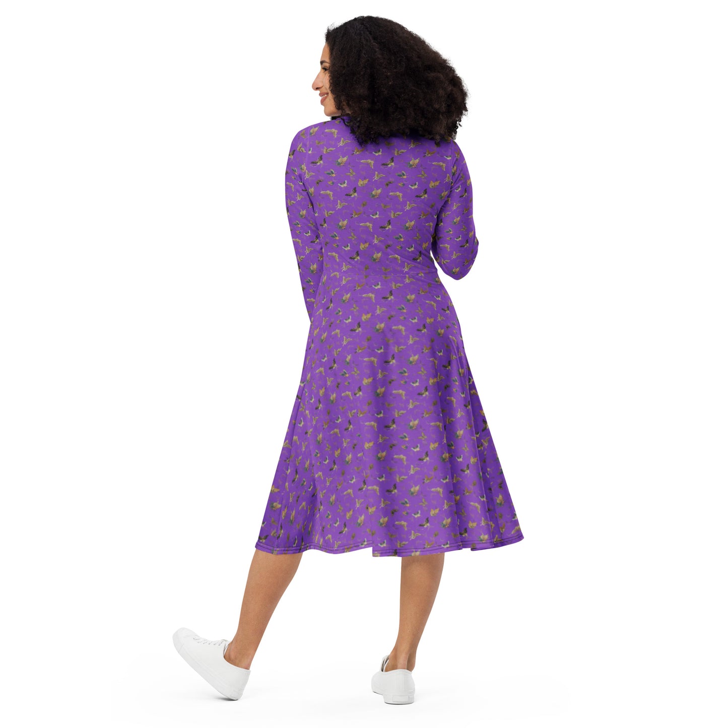 Butterfly dancing｜ long sleeve midi dress｜Purple