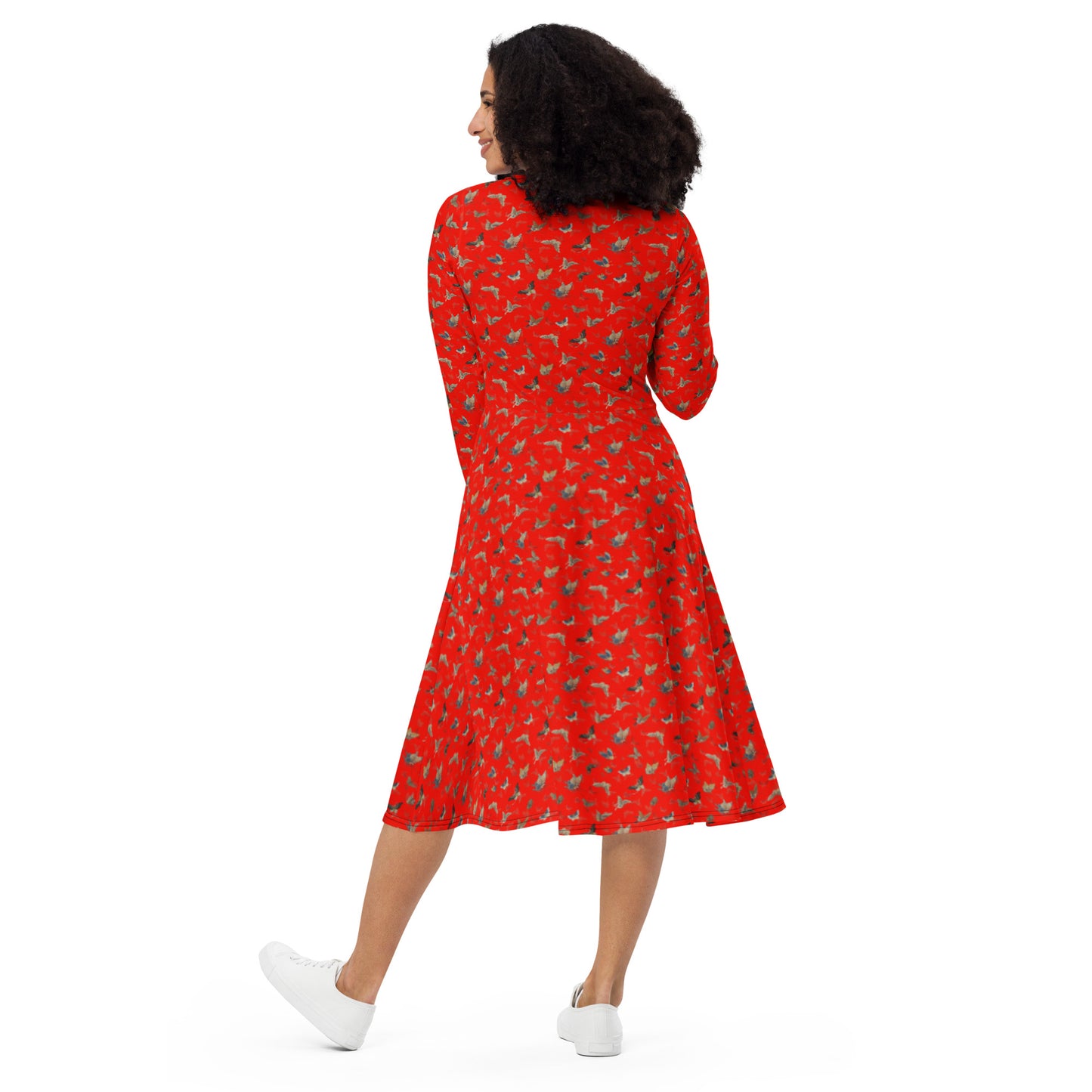 Butterfly dancing｜ long sleeve midi dress｜Garnet red