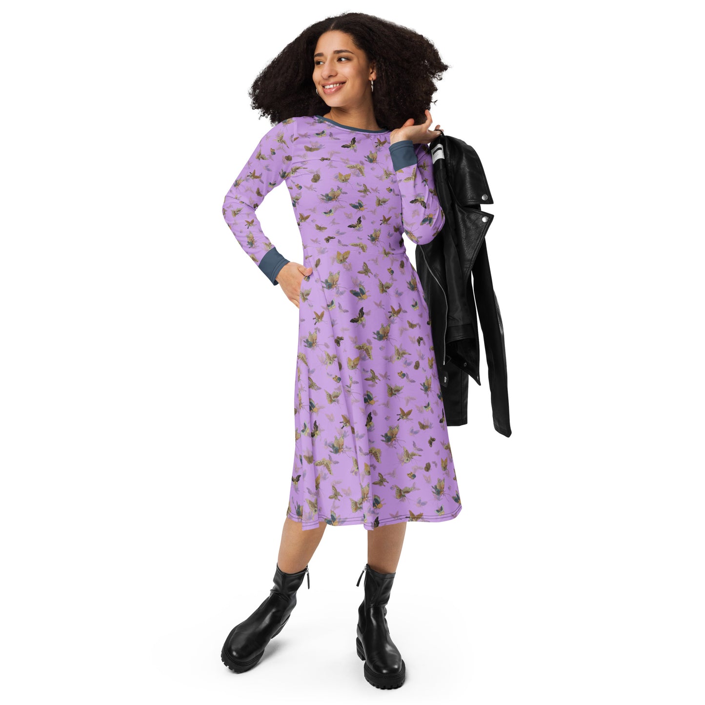 Butterfly dancing｜ long sleeve midi dress｜Lilac