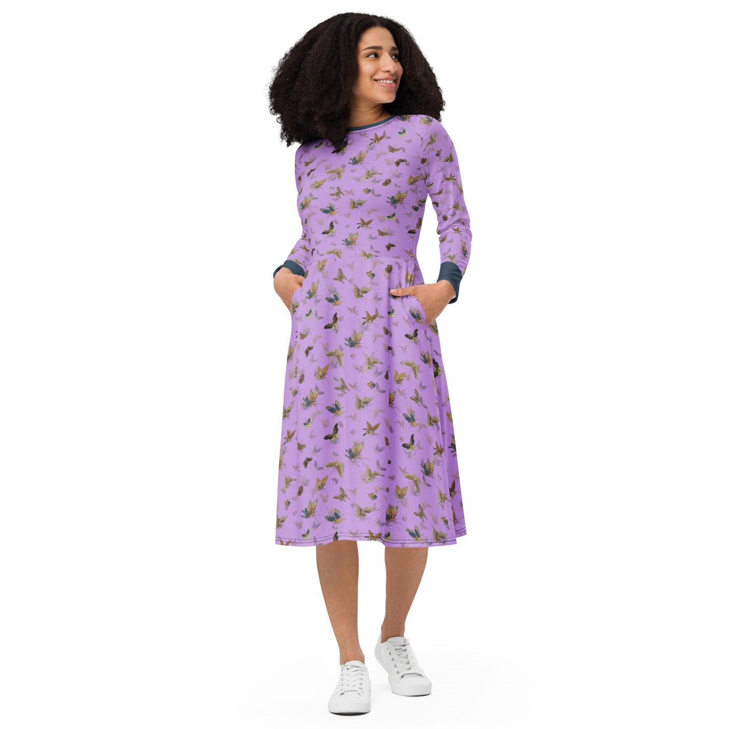 Butterfly dancing｜ long sleeve midi dress｜Lilac