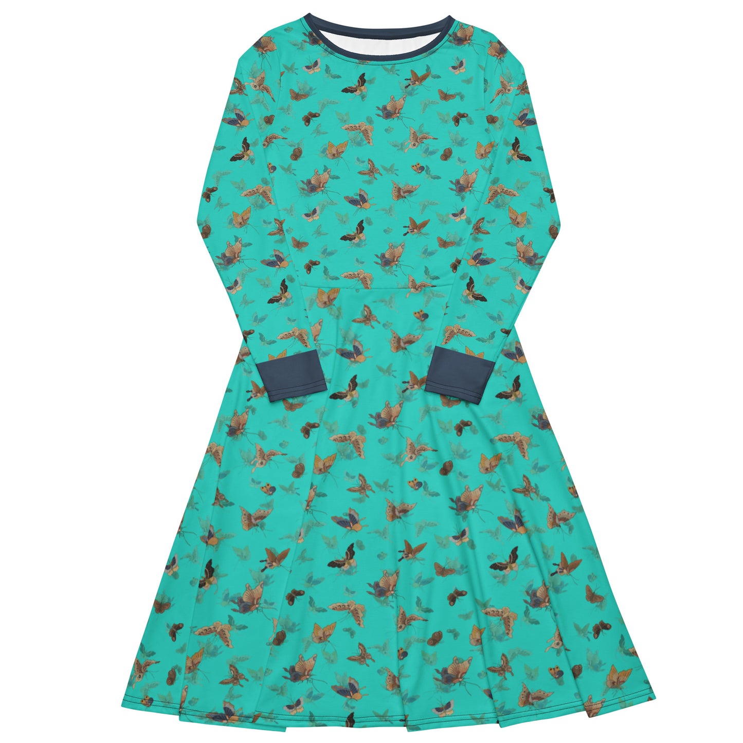 Butterfly dancing｜ long sleeve midi dress｜Turquoise