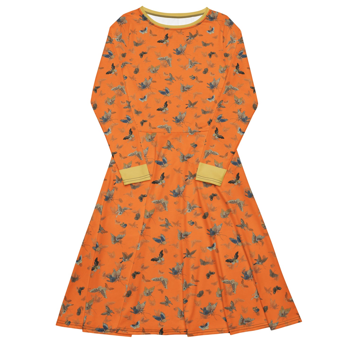 Butterfly dancing｜ long sleeve midi dress｜Orange