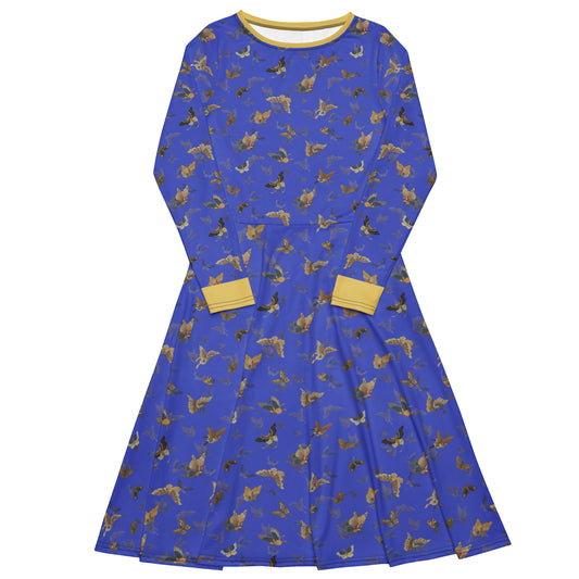 Butterfly dancing｜ long sleeve midi dress｜Royal blue