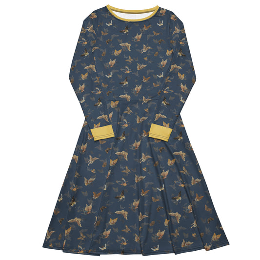 Butterfly dancing｜ long sleeve midi dress｜Dark blue