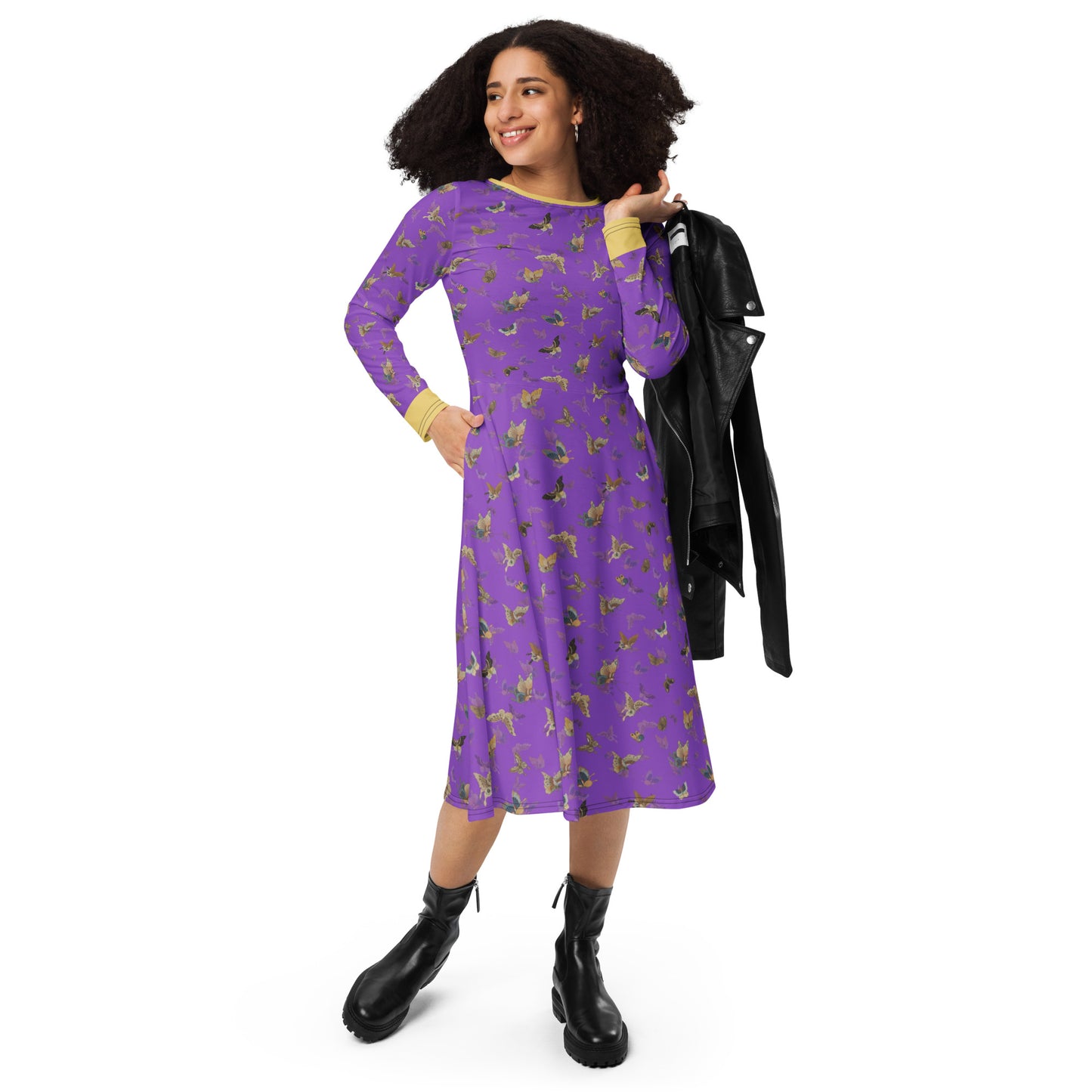 Butterfly dancing｜ long sleeve midi dress｜Purple