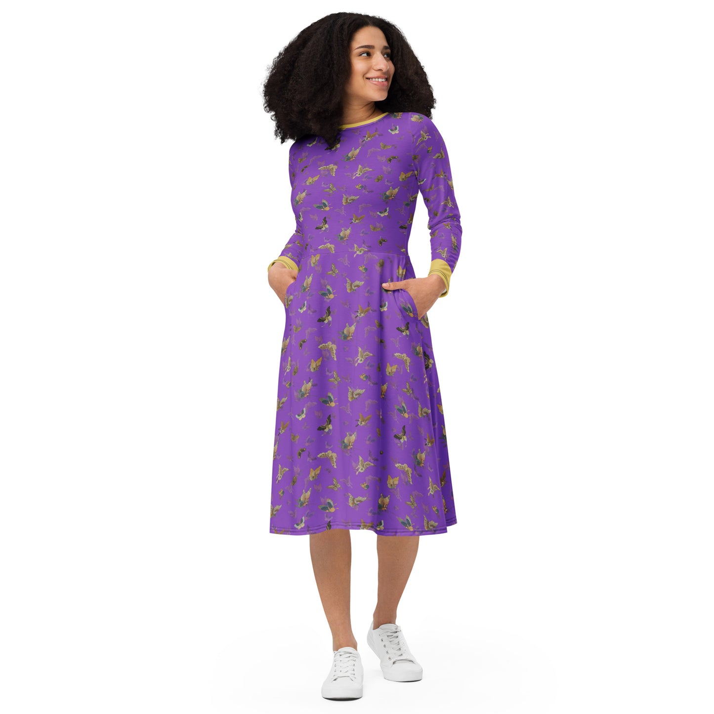 Butterfly dancing｜ long sleeve midi dress｜Purple