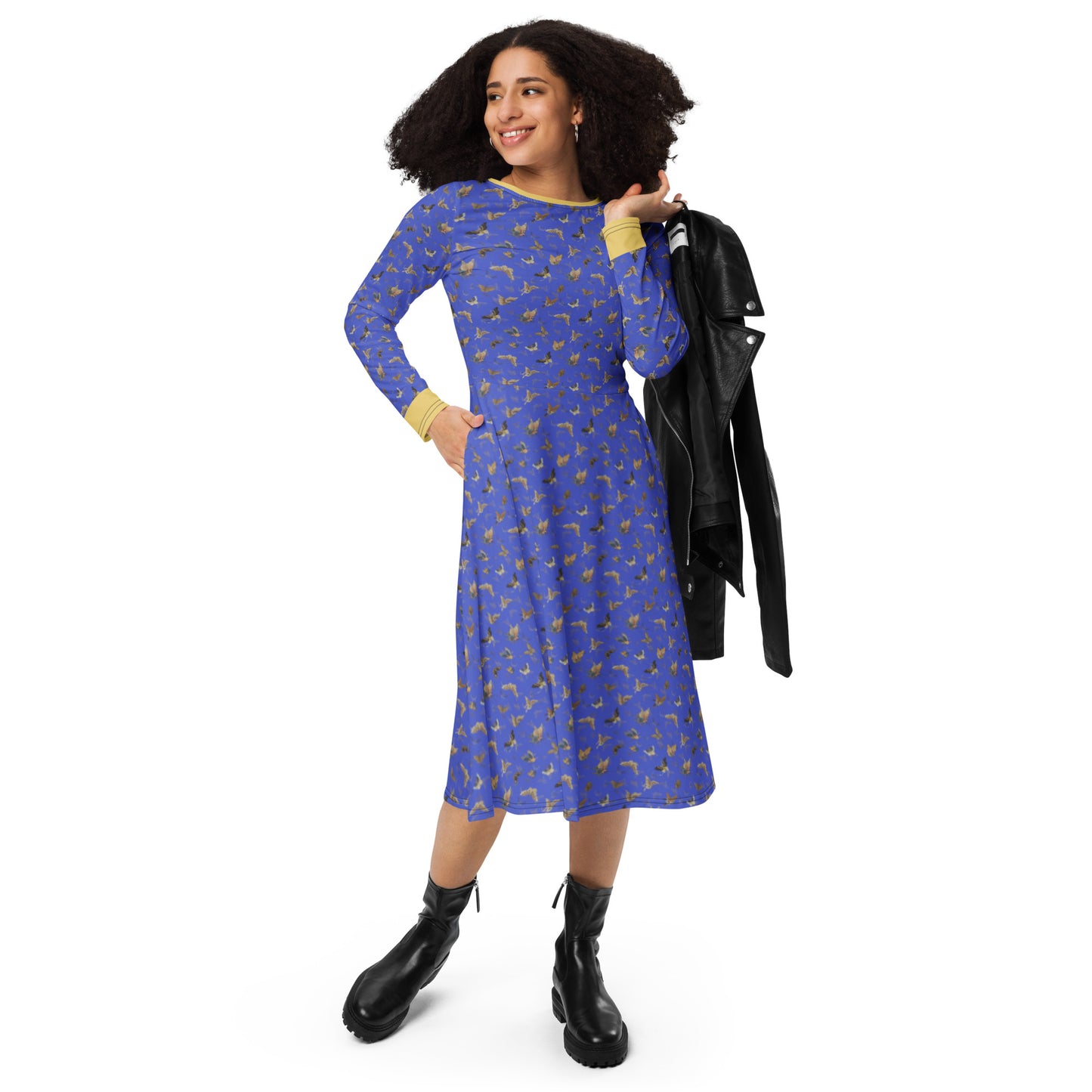 Butterfly dancing｜ long sleeve midi dress｜Royal blue