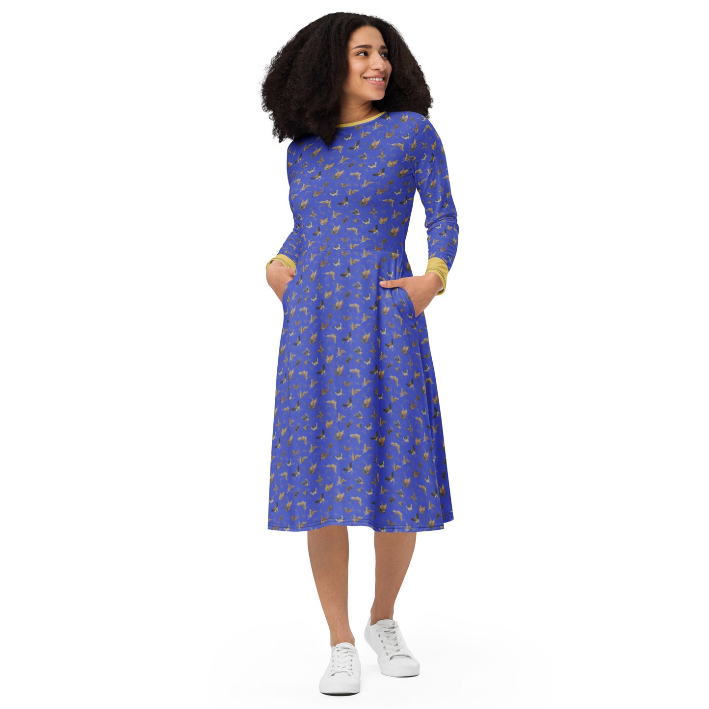 Butterfly dancing｜ long sleeve midi dress｜Royal blue