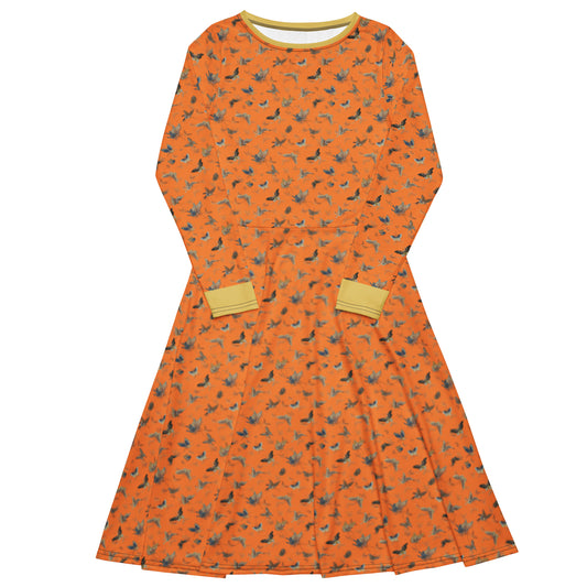 Butterfly dancing｜ long sleeve midi dress｜Orange