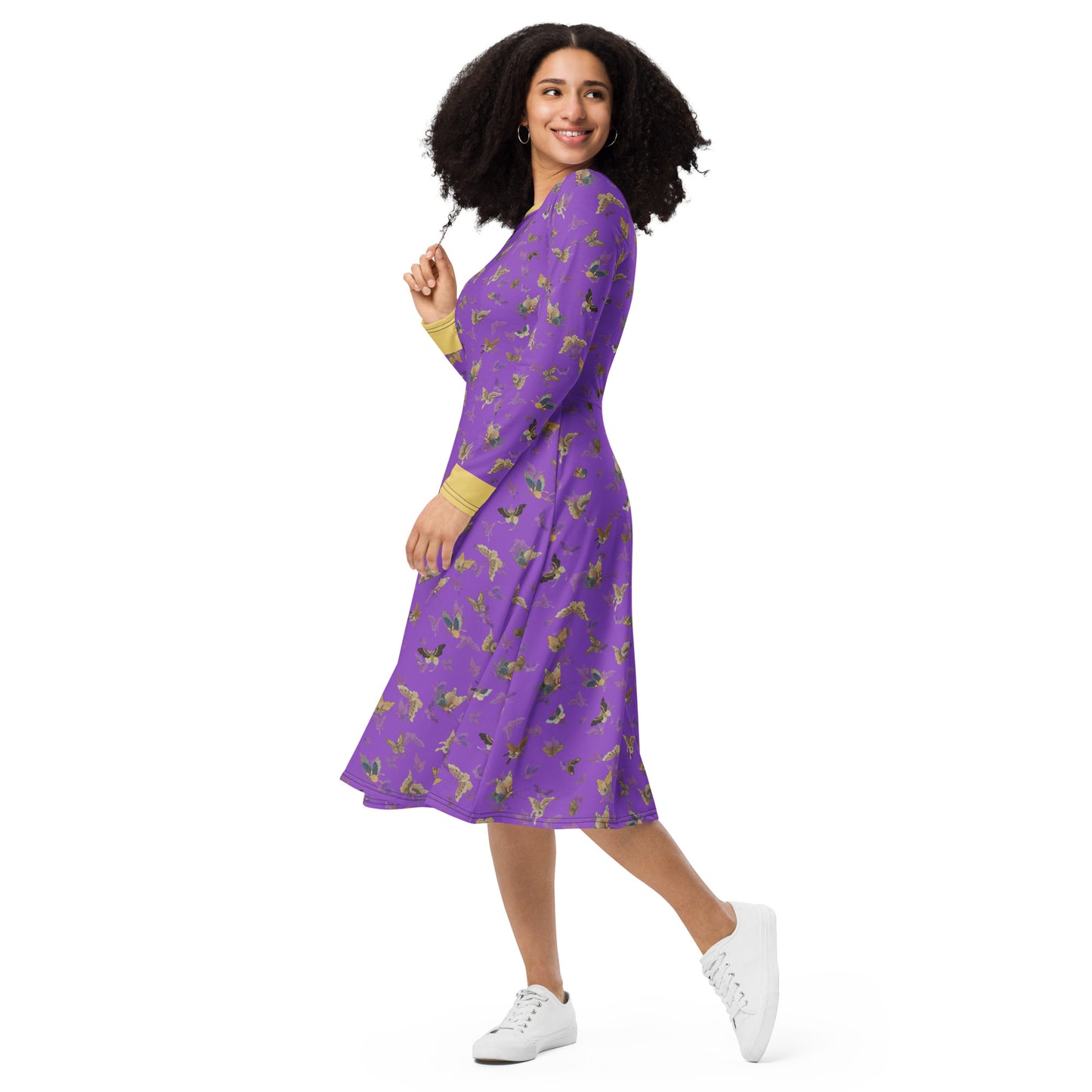 Butterfly dancing｜ long sleeve midi dress｜Purple