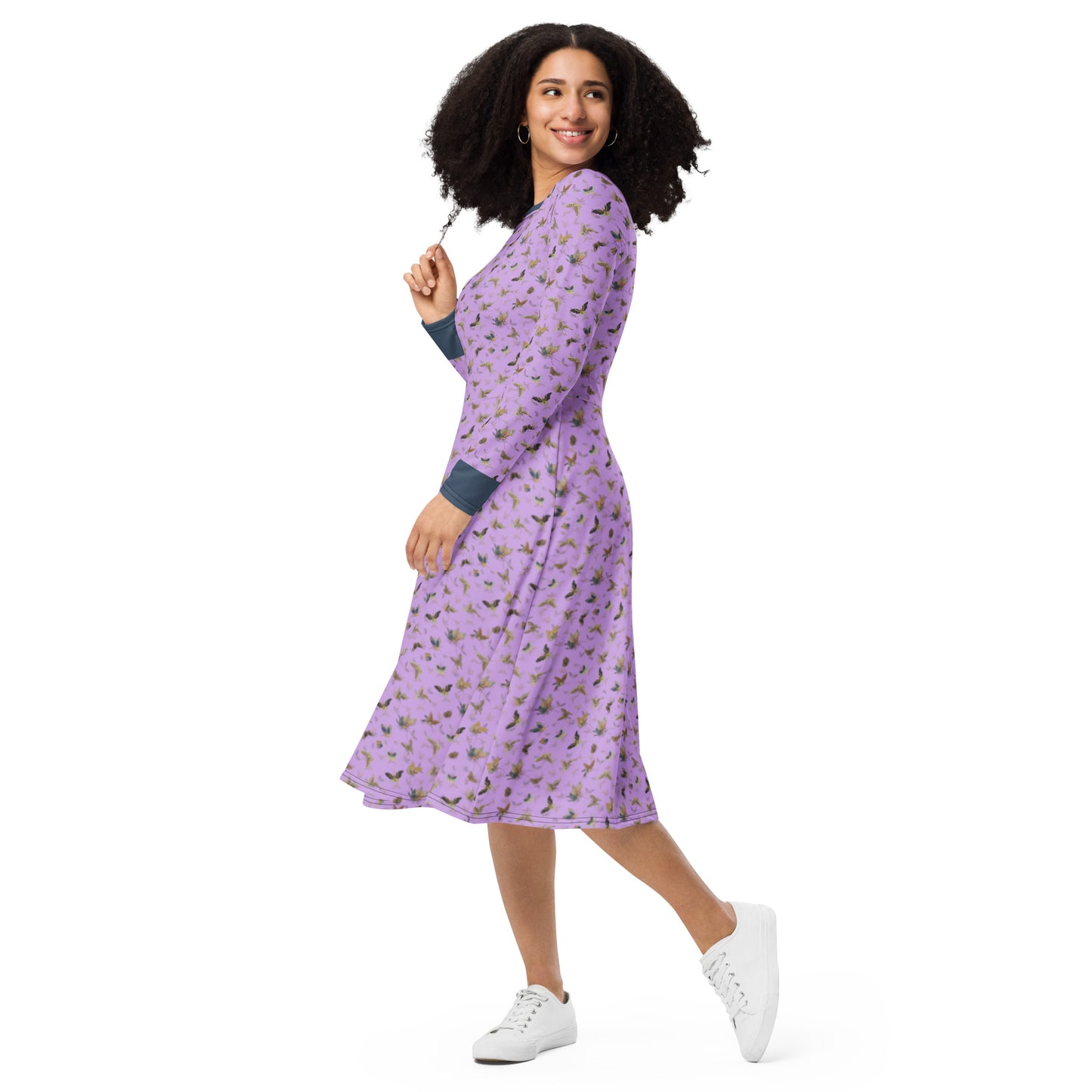 Butterfly dancing｜ long sleeve midi dress｜Lilac