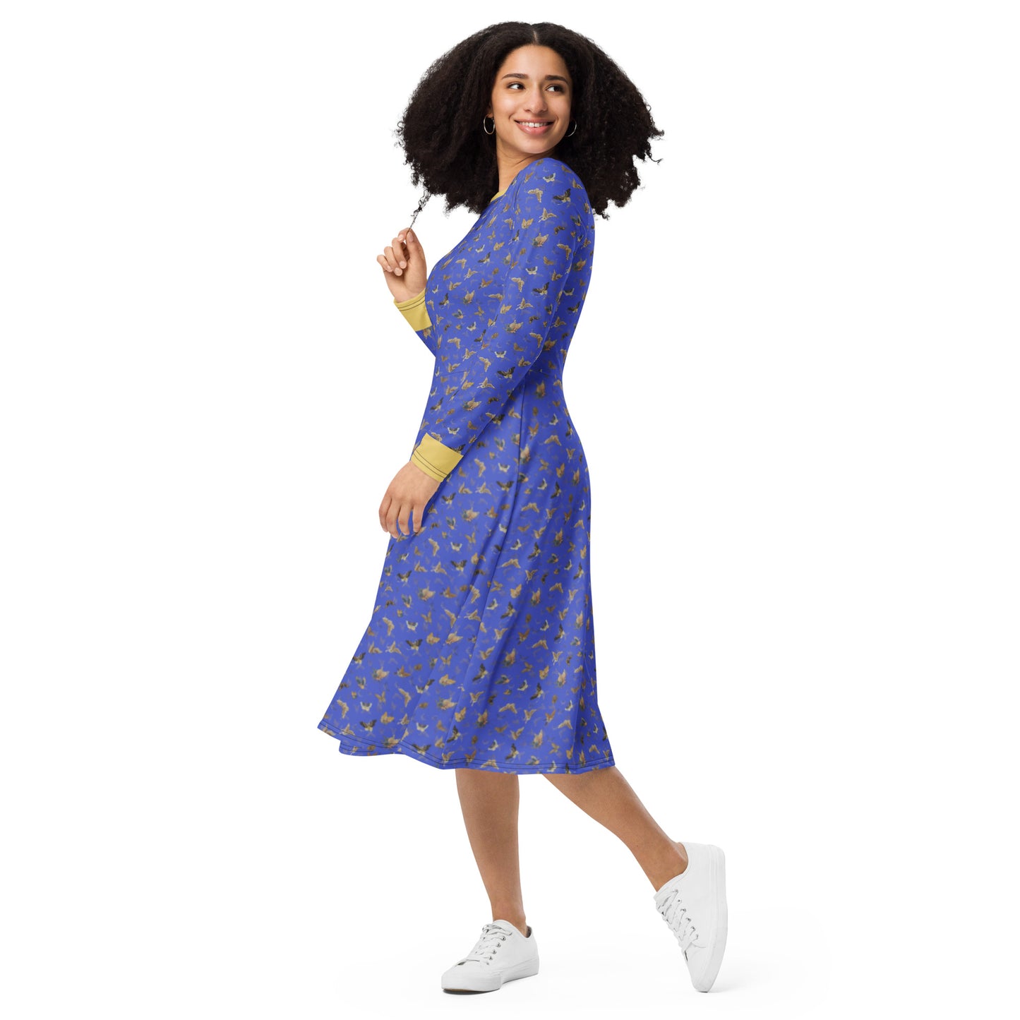 Butterfly dancing｜ long sleeve midi dress｜Royal blue