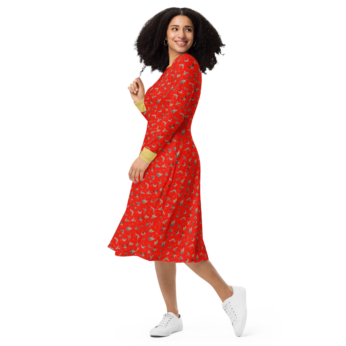 Butterfly dancing｜ long sleeve midi dress｜Garnet red