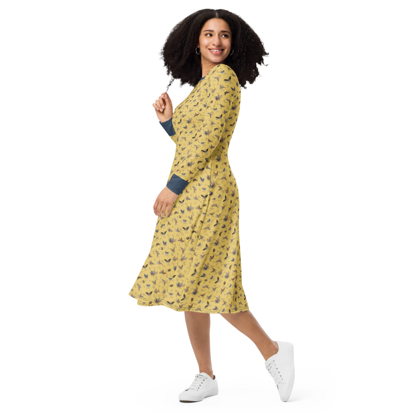 Butterfly dancing｜ long sleeve midi dress｜Gold