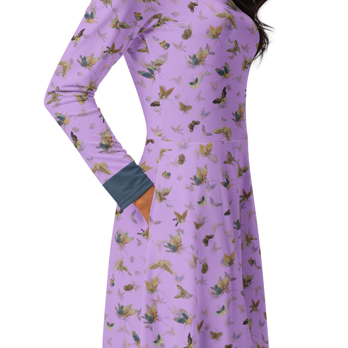 Butterfly dancing｜ long sleeve midi dress｜Lilac