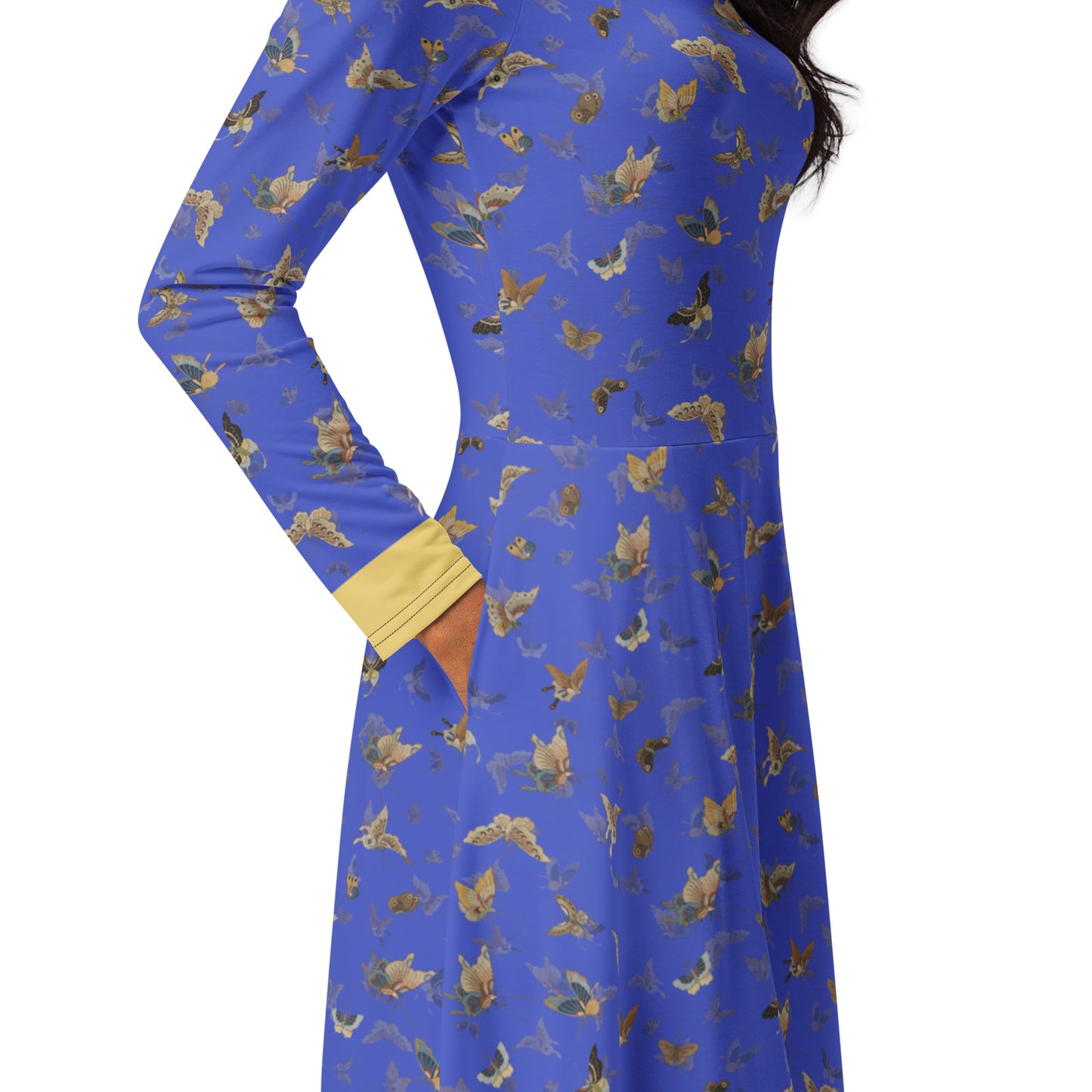 Butterfly dancing｜ long sleeve midi dress｜Royal blue