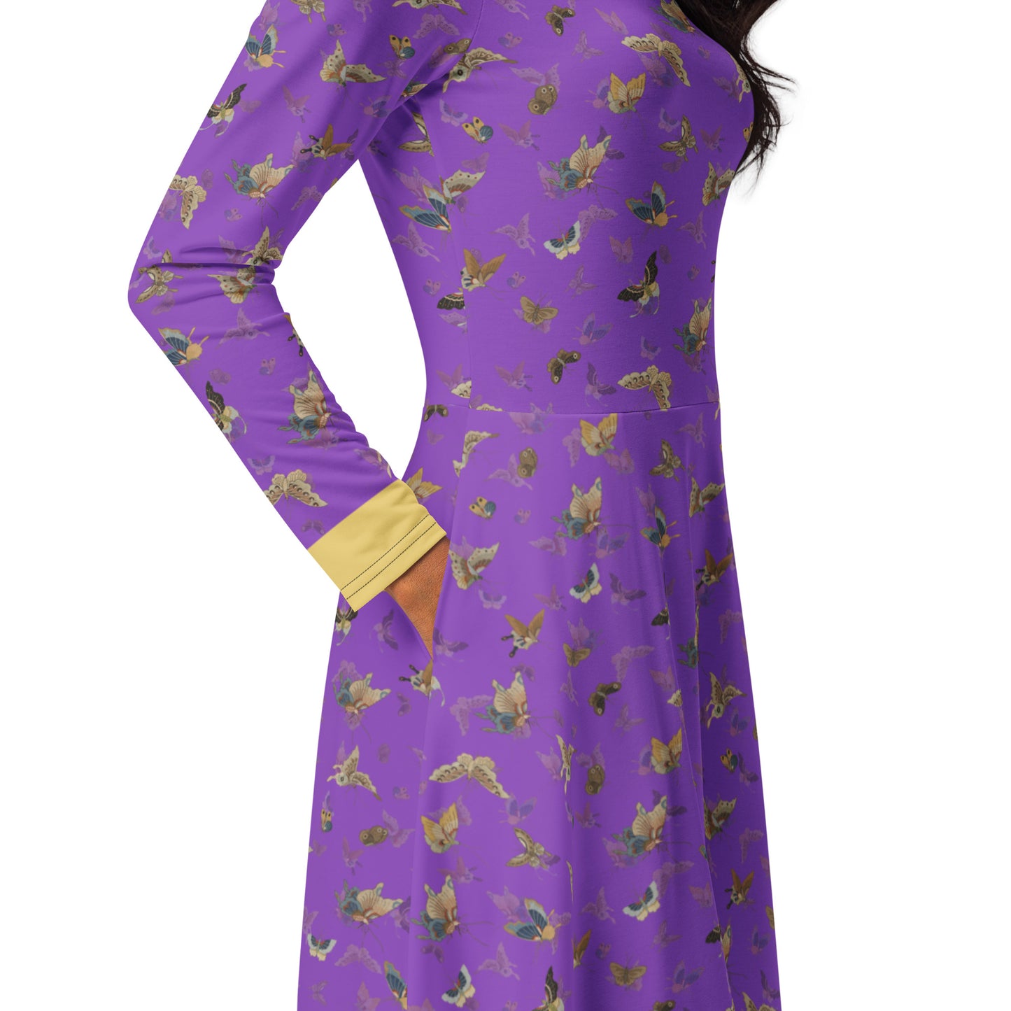 Butterfly dancing｜ long sleeve midi dress｜Purple