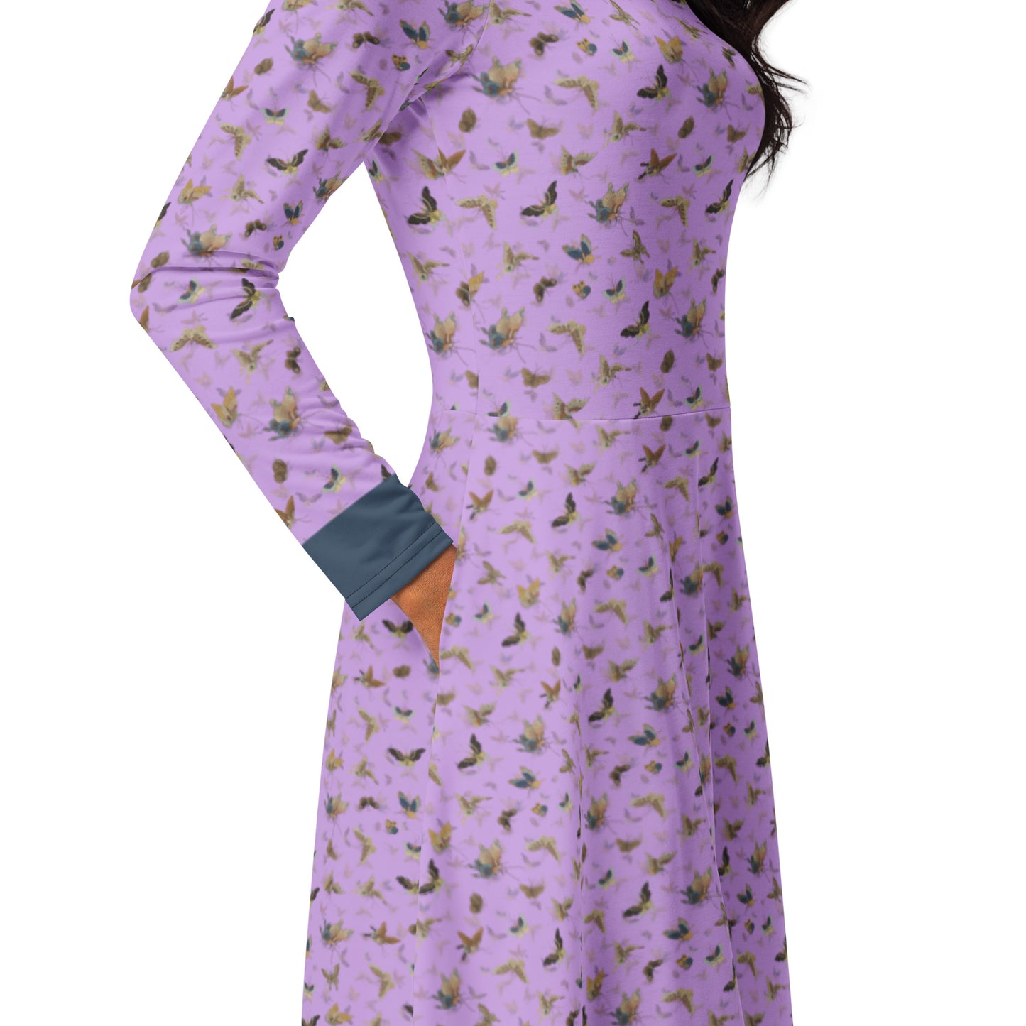 Butterfly dancing｜ long sleeve midi dress｜Lilac