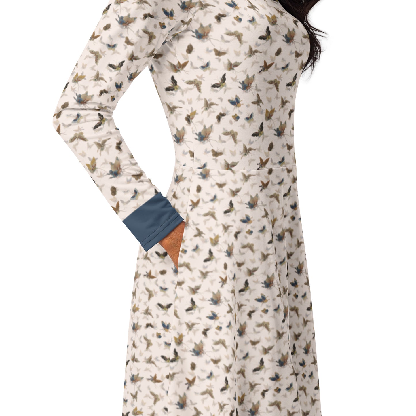 Butterfly dancing｜ long sleeve midi dress｜Fish belly white