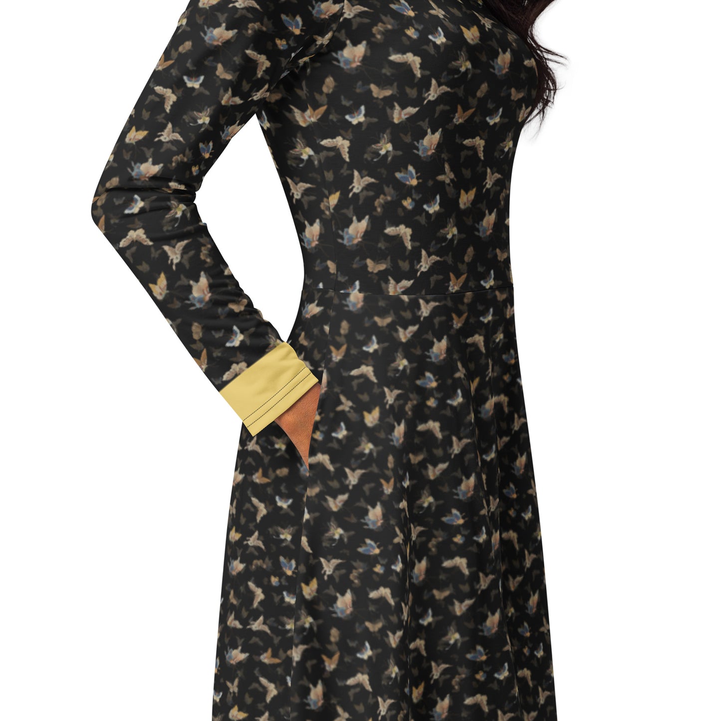 Butterfly dancing｜ long sleeve midi dress｜Black