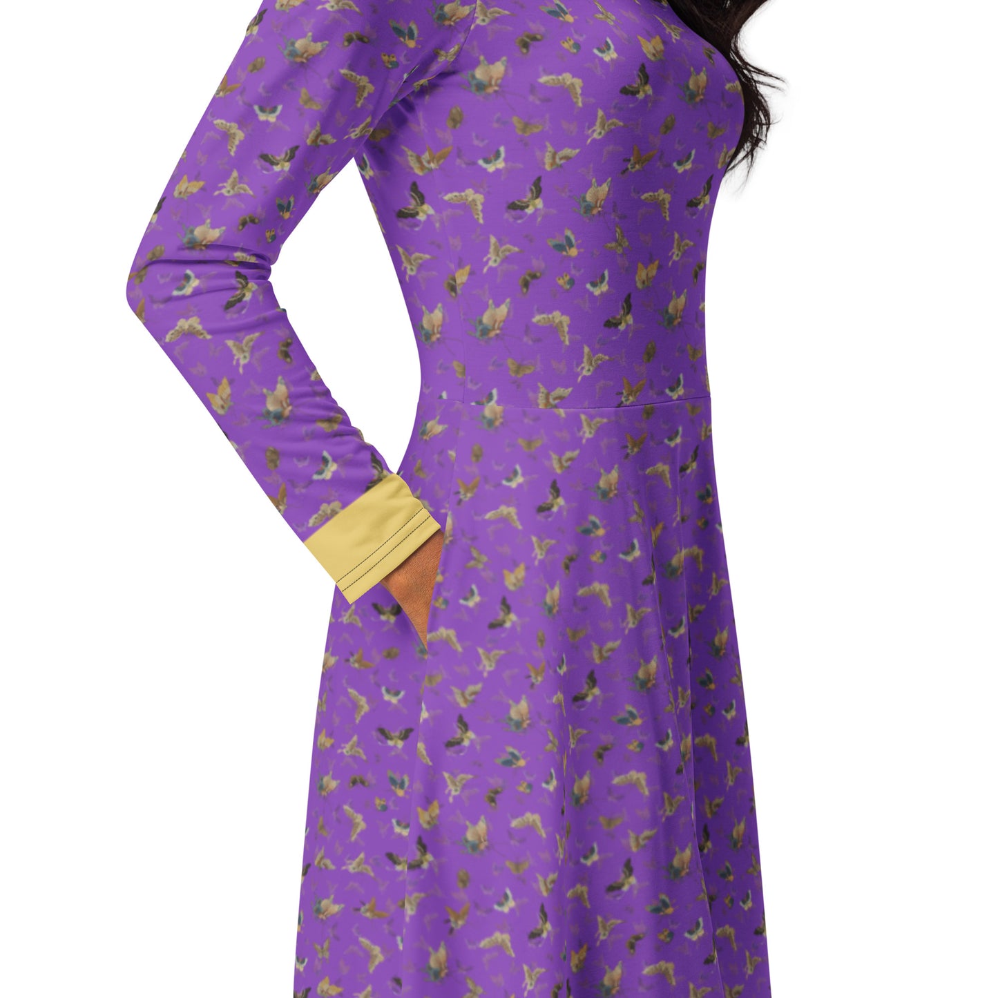 Butterfly dancing｜ long sleeve midi dress｜Purple