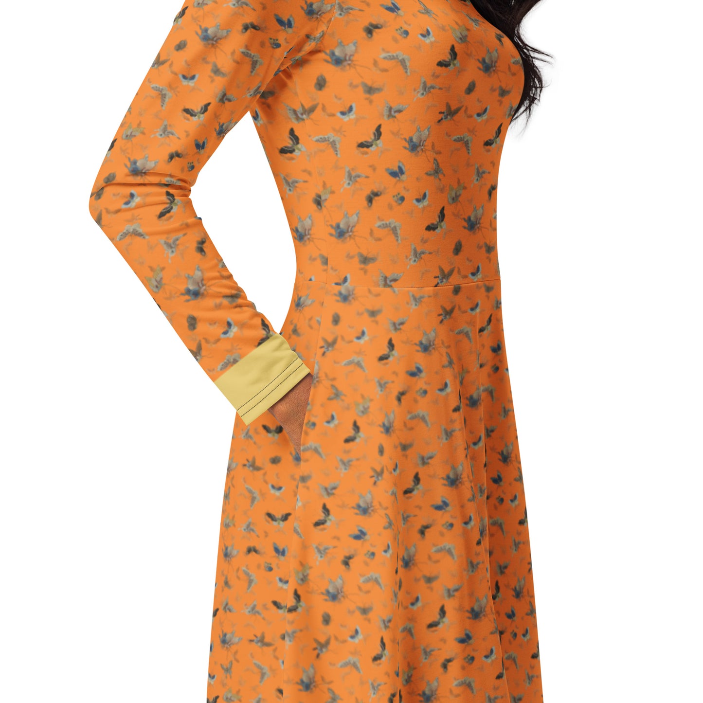 Butterfly dancing｜ long sleeve midi dress｜Orange