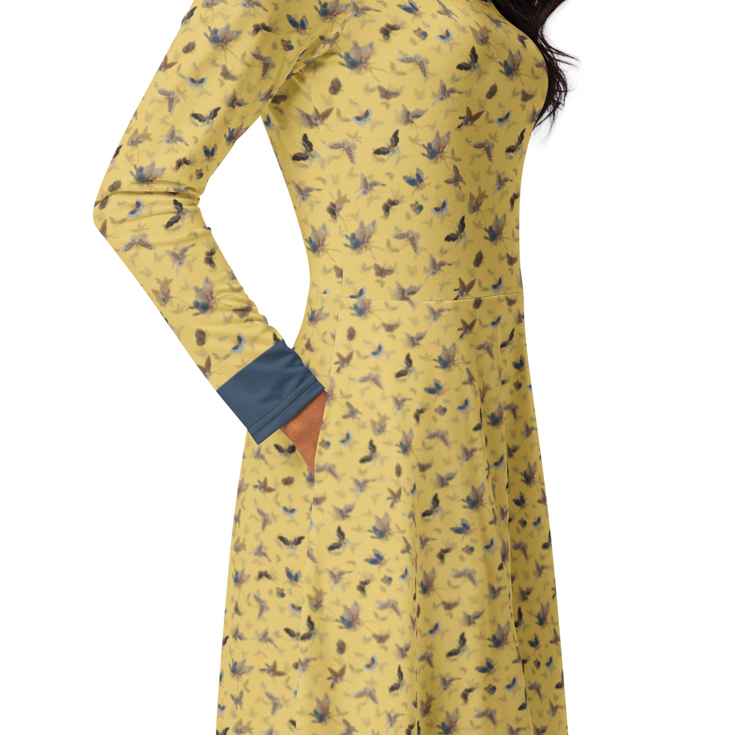 Butterfly dancing｜ long sleeve midi dress｜Gold