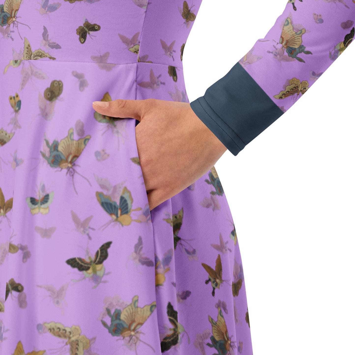 Butterfly dancing｜ long sleeve midi dress｜Lilac