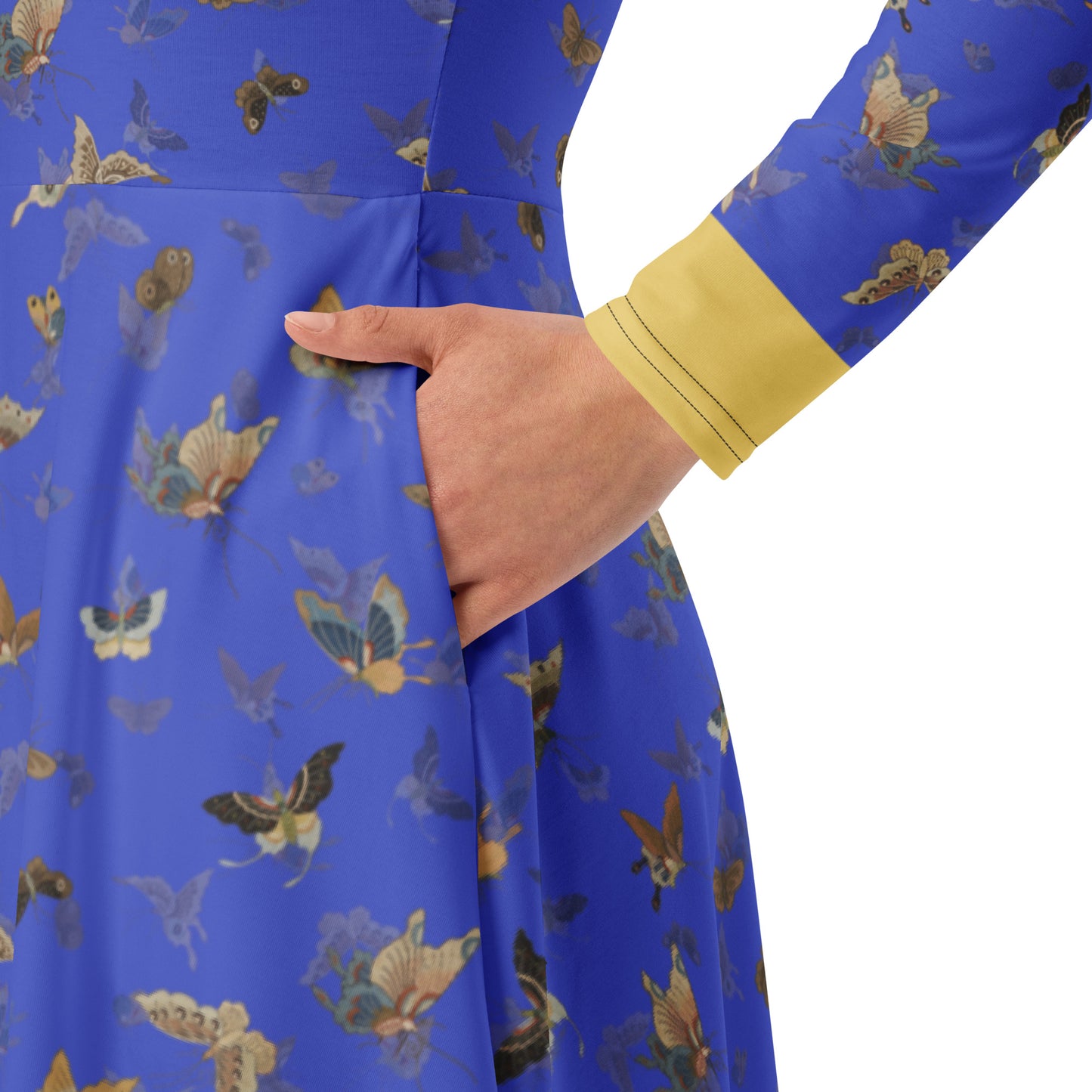 Butterfly dancing｜ long sleeve midi dress｜Royal blue