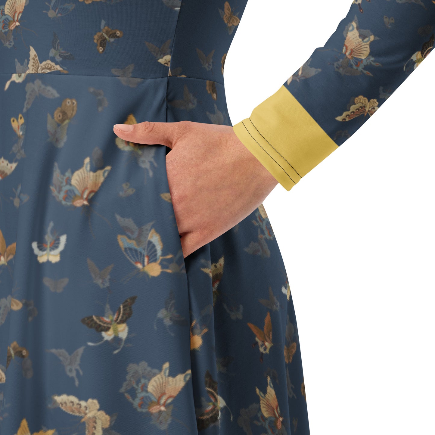 Butterfly dancing｜ long sleeve midi dress｜Dark blue