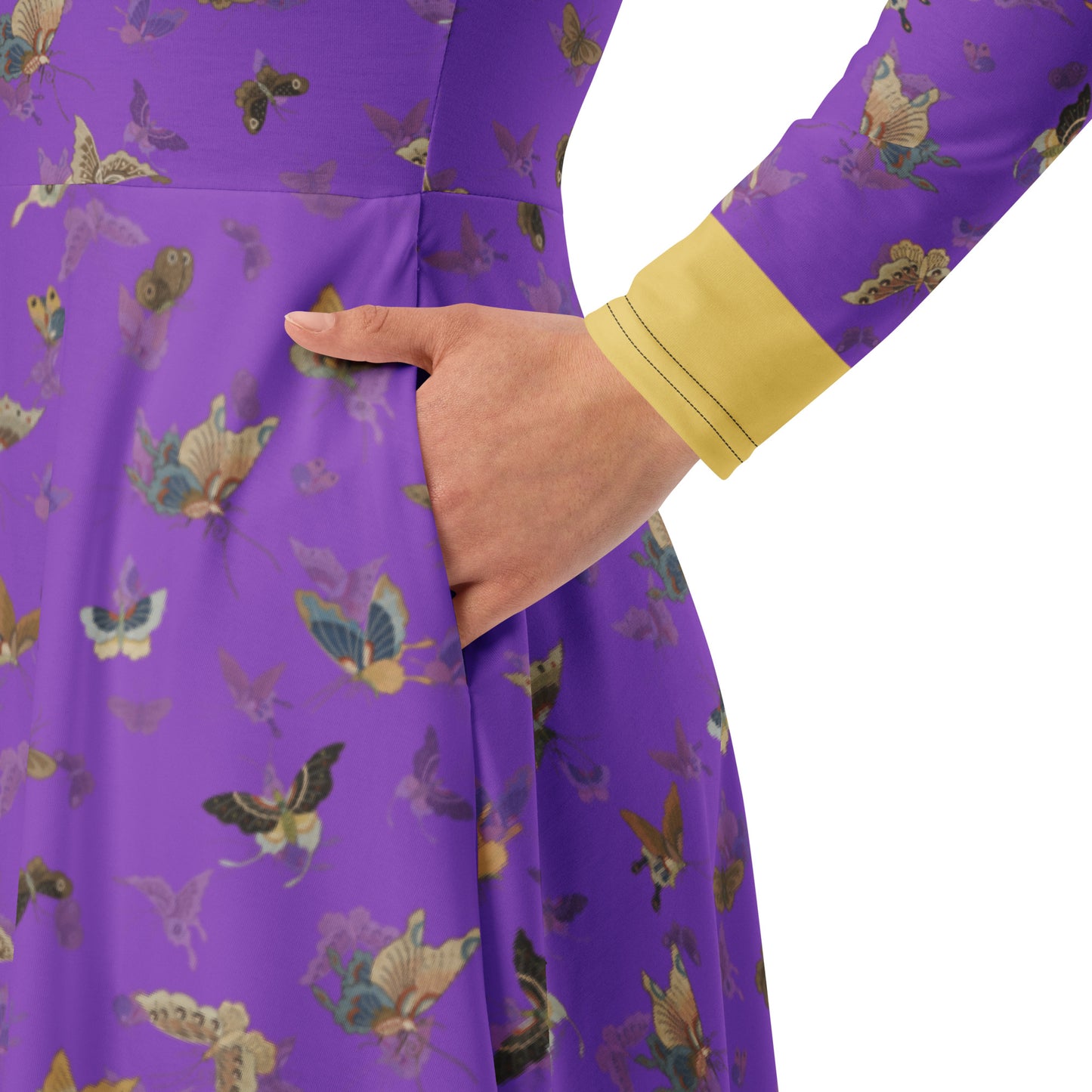 Butterfly dancing｜ long sleeve midi dress｜Purple