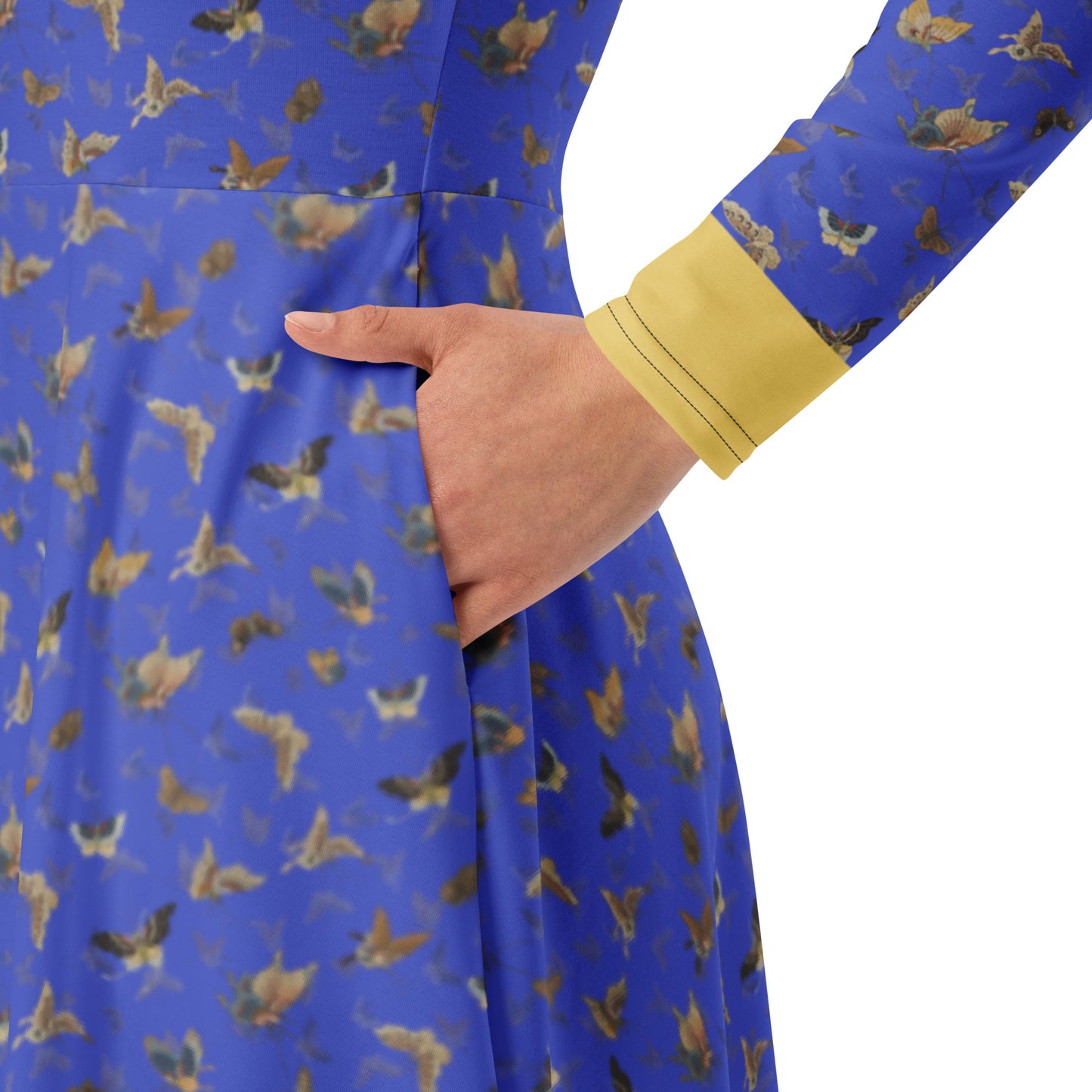 Butterfly dancing｜ long sleeve midi dress｜Royal blue