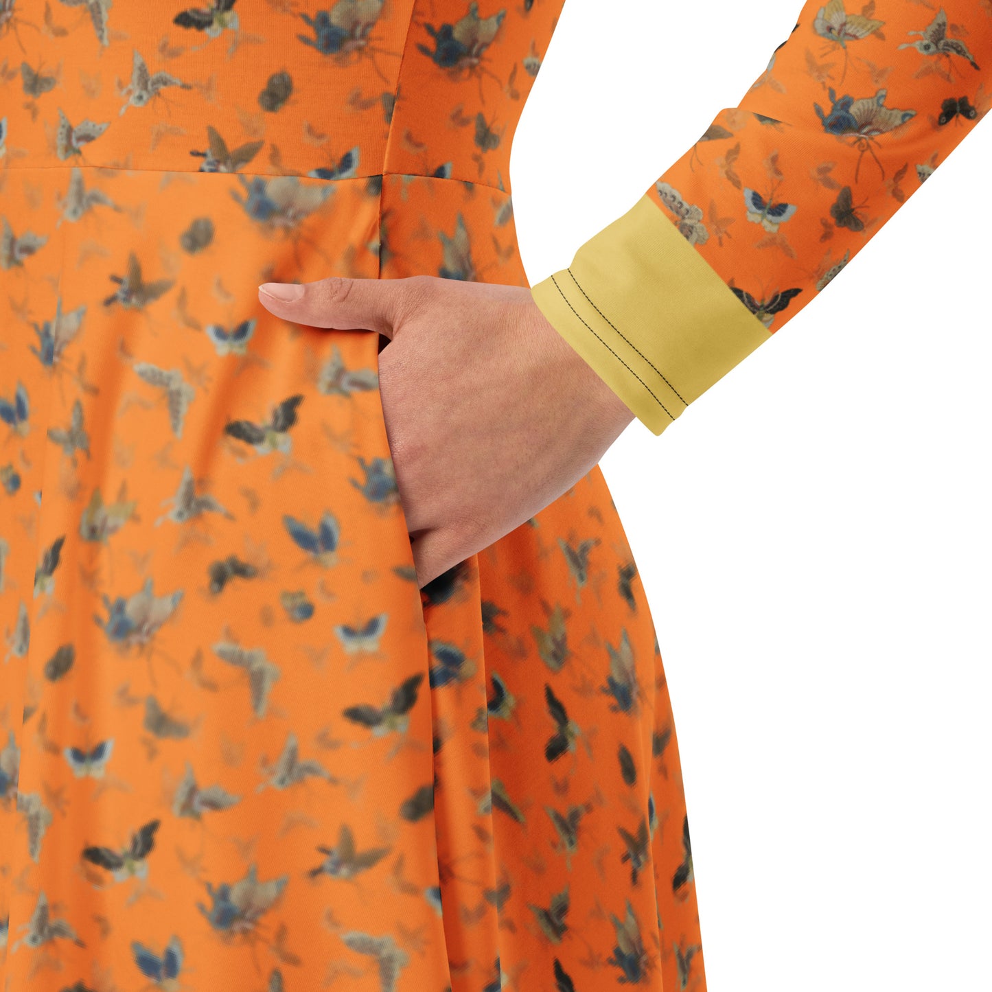 Butterfly dancing｜ long sleeve midi dress｜Orange